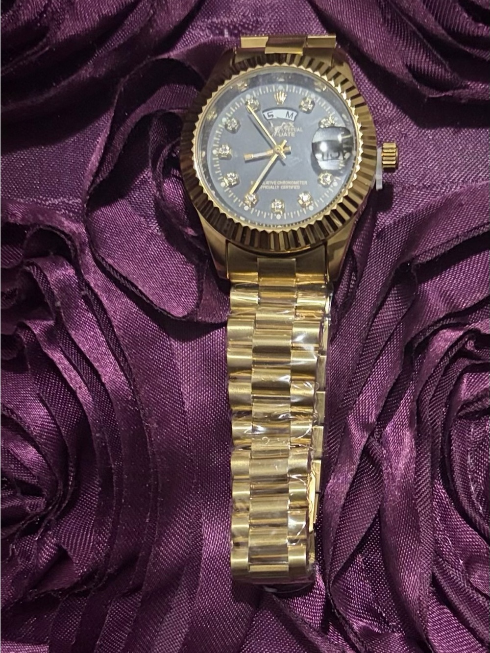 Gold Stainless Steel Ladies Watch with Black Dial